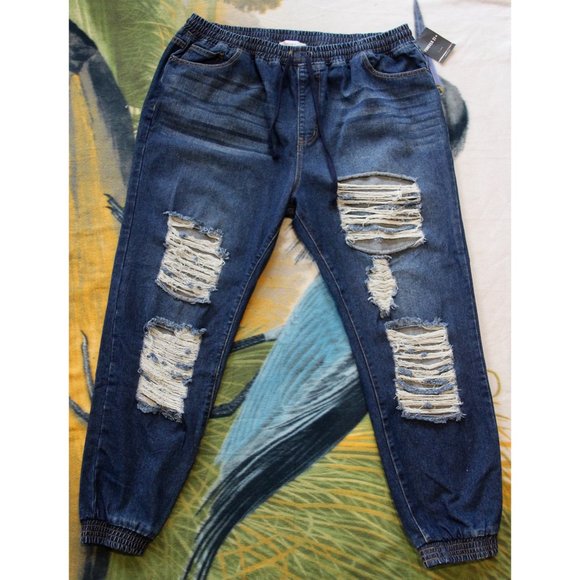 Forever 21 Denim - NWT | Forever 21 | Plus Size Distressed Denim Joggers | High Rise | Size 18